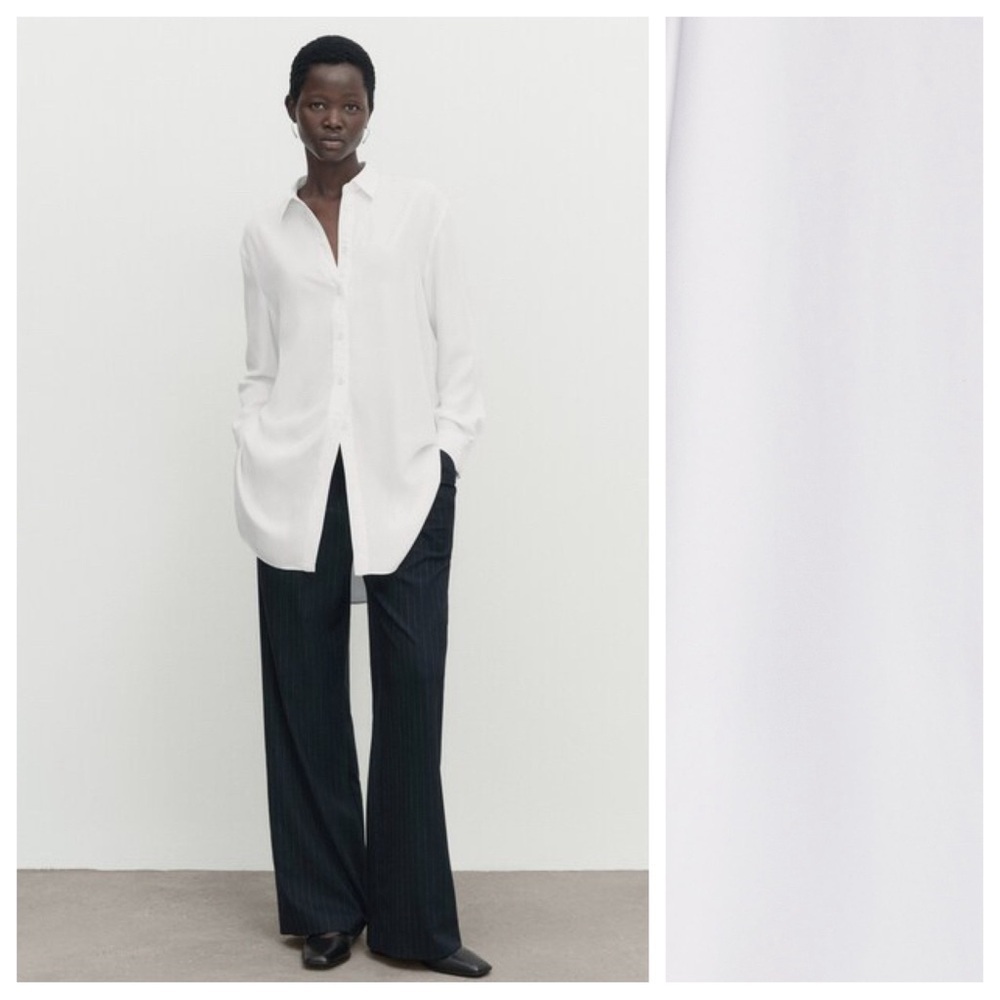 NWT. Massimo Dutti White Viscose/Lyocell Blend Oversize Blouse. Size XS.